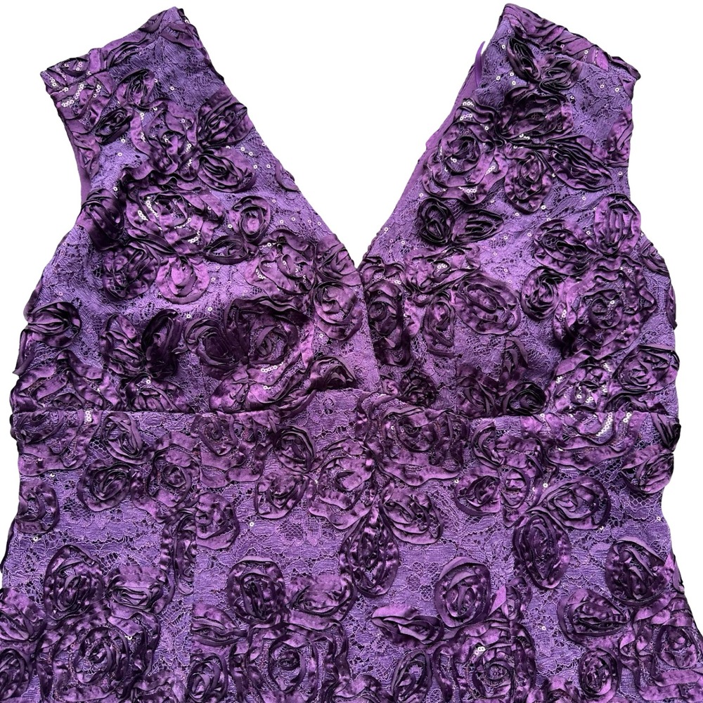 Marina Sheath Dress Size 14 Purple Floral Lace Sequin Embellishments V-Neck - Picture 2 of 10
